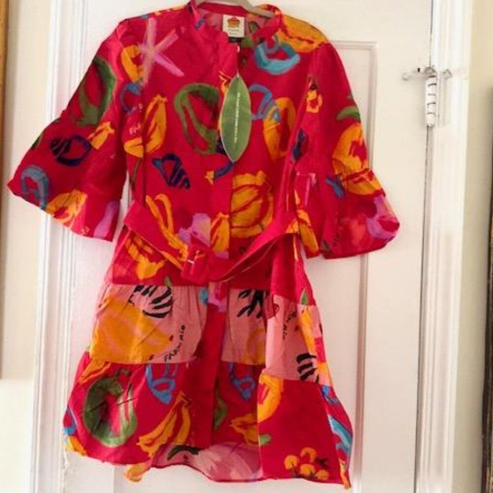 FARM Rio Mixed Fruits Ocean Belted Mini Dress Spring - Picture 3 of 15